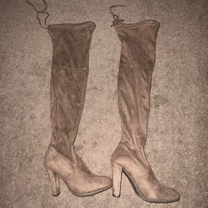 Women's Tan Beige Suede Over the Knee Boots